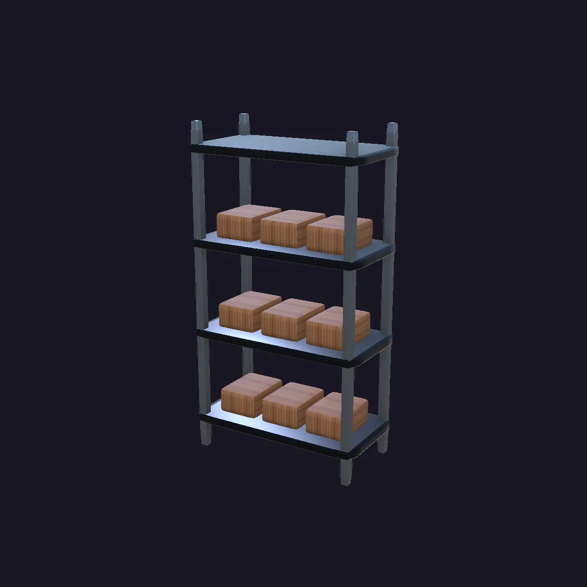 Professional shelf with cardboard packages